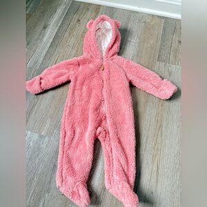 Carters Fleece Hooded Bear Bunting Outfit Teddy Pink One Piece Baby Size 3 6 Mos